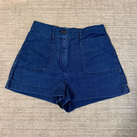Aritzia Wilfred Free Naves Shorts High Rise Dark Indigo 100% Cotton Size: 2 - Picture 1 of 3
